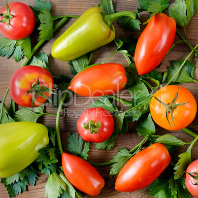 Vegetables on old wooden table.