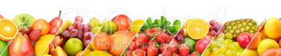 Panoramic collection fresh fruits isolated on white background.