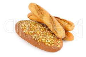 French baguette bread with pumpkin seeds. Isolated on white back