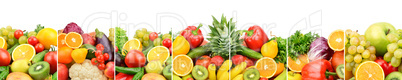 Panoramic collection fresh fruits and vegetables isolated on whi