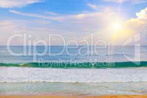 beautiful seascapes and sun on blue sky background