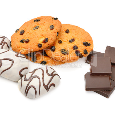biscuits and chocolate isolated on white background