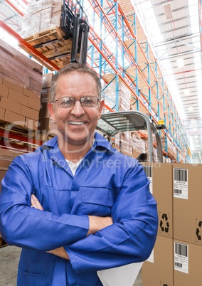 man with boxes in warehouse