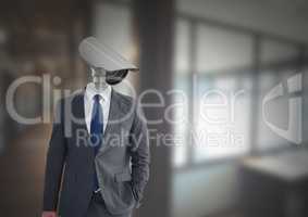 Businessman with CCTV head at office