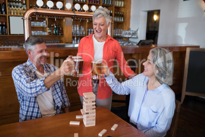 Senior friends toasting glass of beer in bar