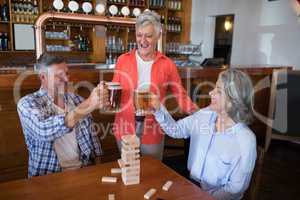 Senior friends toasting glass of beer in bar