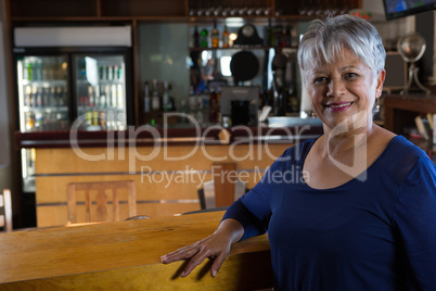 Waitress standing near cafe counter