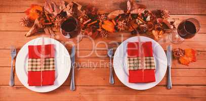 2 Seats on wood table for Christmas dinner
