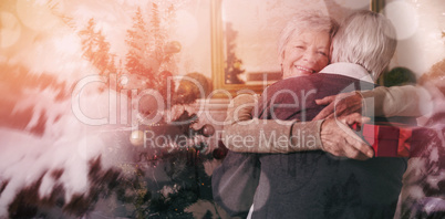 Composite image of scenic view of snow covered trees