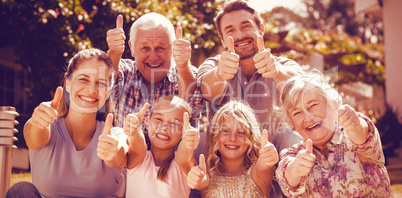 Portrait of family gesturing thumbs up