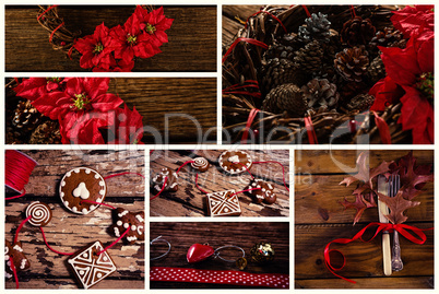 Red flowers and pine cone