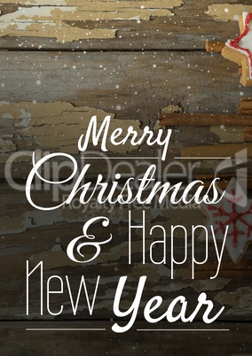 merry Christmas and happy new year text on Christmas background with snow