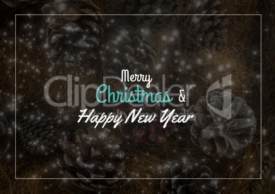 merry Christmas and happy new year text on Christmas background with snow