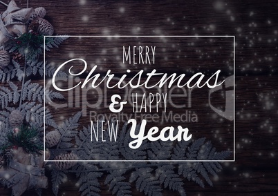 merry Christmas and happy new year text on Christmas background with snow