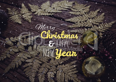 merry Christmas and happy new year text on Christmas background with snow