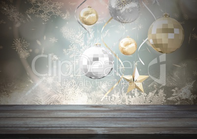 Wooden floor with Christmas theme background
