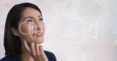 Woman looking up with pale bright background