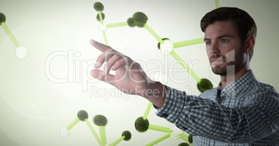 Businessman touching air in front of science micro organisms