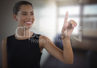 Businesswoman touching air in front of office