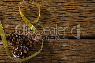 Close up of pine cones with ribbon