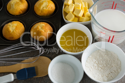 Ingredients arranged on a concrete background