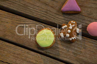 High angle view of various cookies on table during Christmas