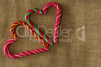 Heart shaped candy cane on on fabric