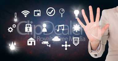 Hand touching icons interface of internet of things