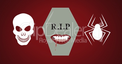 Skull and R.I.P coffin and spider illustrations