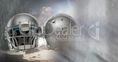 American football helmets with sky transition
