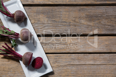 Beetroot arranged in tray