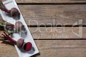 Beetroot arranged in tray