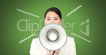 woman using megaphone with illustrations