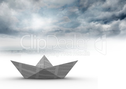 Paper boat in  clouds