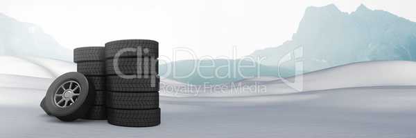 Tyres in Winter snow landscape