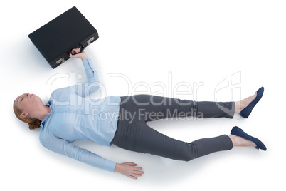 Businesswoman sleeping on white background