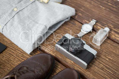 Various equipment on wooden floor