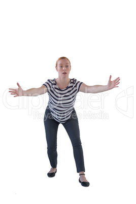 Woman pretending to hold an invisible object