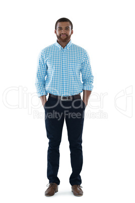 Male executive posing against white background