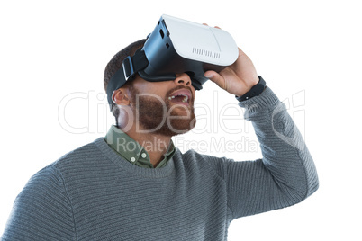 Male executive using virtual reality headset