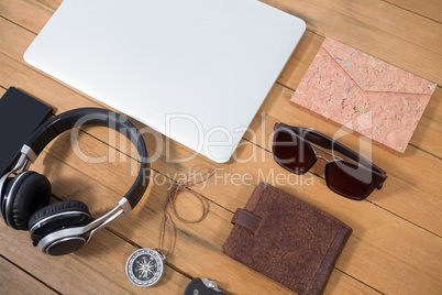 Various equipment on wooden floor