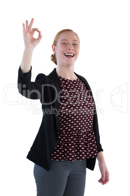 Woman showing hand OK sign