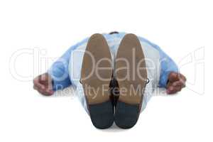 Male executive sleeping on white background