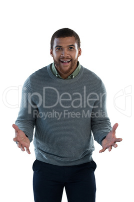 Surprised man against white background