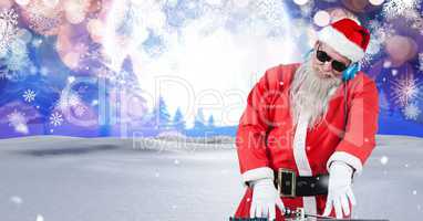 Santa DJ in Christmas Winter landscape