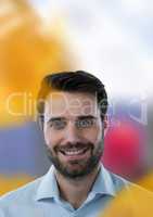 Man's face in colorful background