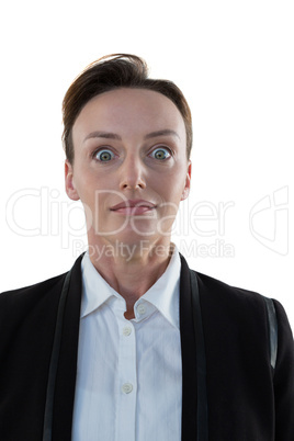 Businesswoman standing against white background