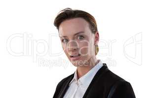 Businesswoman standing against white background