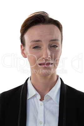 Businesswoman standing against white background