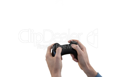 Hands of man playing video game